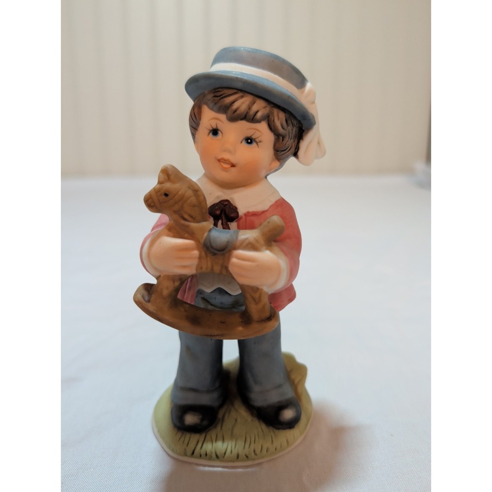 Vintage HOMCO Home Interiors Boy with Rocking Horse Figurine 1419 Matte Bisque
